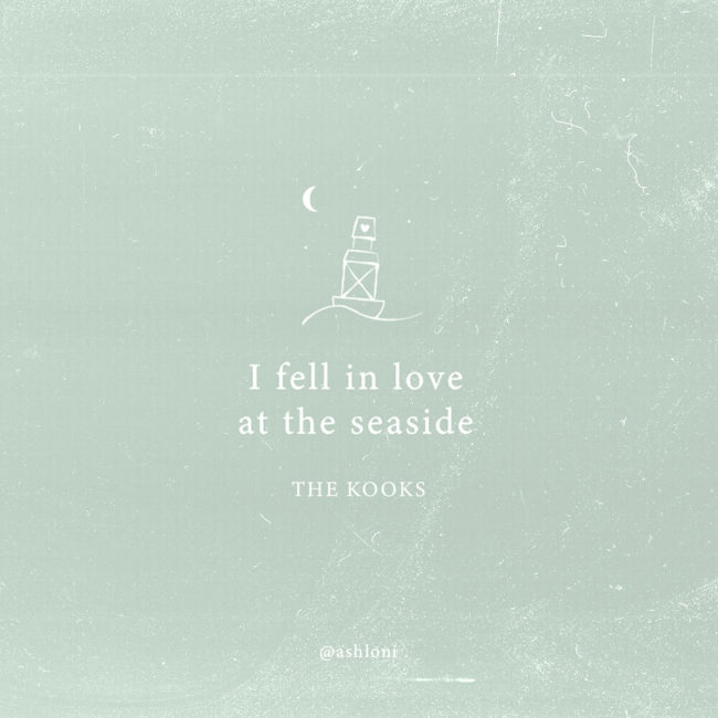 Beach quote with custom buoy icon. "I fell in love at the seaside" lyric by The Kooks